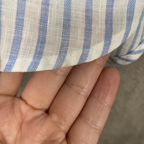 Chicos No Iron 100% Linen Shirt 2 Button Up Blue Striped Beachy Coastal Preppy - Picture 10 of 15
